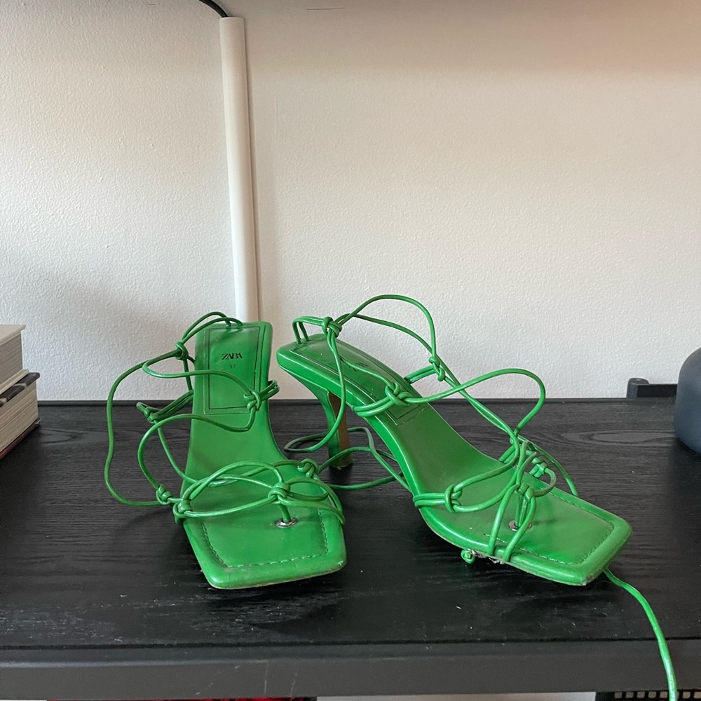Zara Green Strappy Kitten Heels